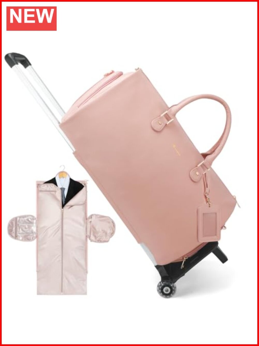 Convertible PU Leather Rolling Garment Duffel Bag for Women with Wheels